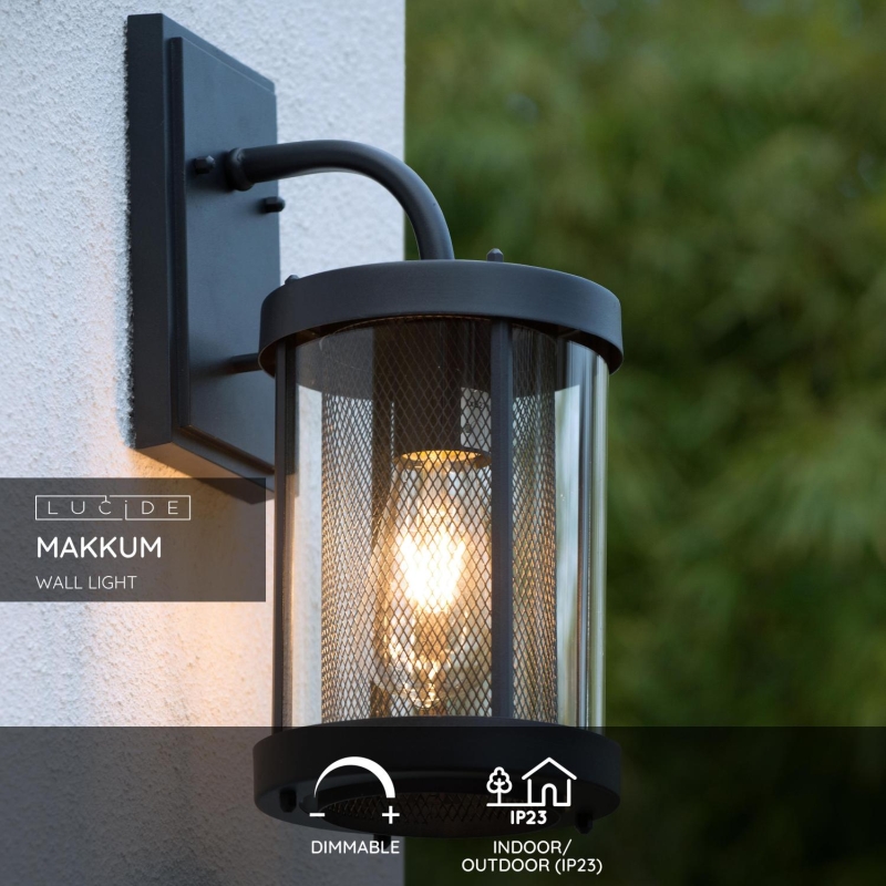 Lucide MAKKUM - Nástenné svietidlo Vonkajšie - 1xE27 - IP23 - Čierne